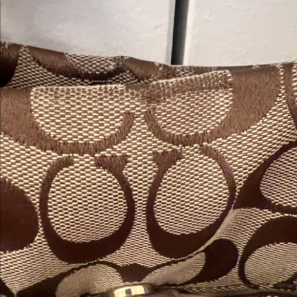 Coach Brown Signature Tote with Gold-Tone Turnlock - Picture 3 of 12